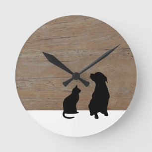 Horloge Ronde Silhouettes d'illustration de chat et de chien sur