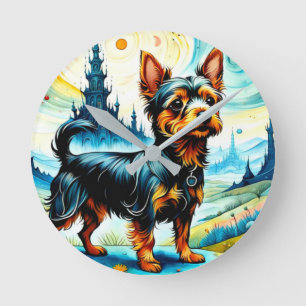 Horloge Ronde Silky Terrier dans le jardin des délices terrestre
