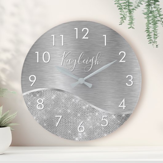 Horloge Ronde Silver Glitter Glam Bling Personalized