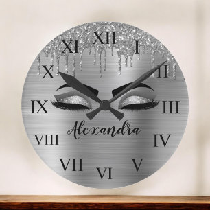 Horloge Ronde Silver Glitter Sparkle Eyelashes Monogram