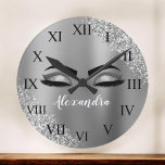 Horloge Ronde Silver Glitter Sparkle Eyelashes Monogram Name<br><div class="desc">Silver Faux Foil Metallic Sparkle Glitter Brushed Metal Monogram Name and Initial Eyelashes (Lashes),  Eyelash Extensions and Eyes small decorative clock. The design makes the perfect sweet 16 birthday,  wedding,  bridal shower,  anniversary,  baby shower or bachelorette party gift for someone looking for a trendy cool style.</div>