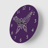 Horloge Ronde Silver Purple Celtic Butterfly Curling (Angle)
