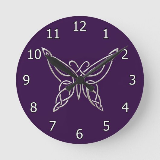 Horloge Ronde Silver Purple Celtic Butterfly Curling (Recto)