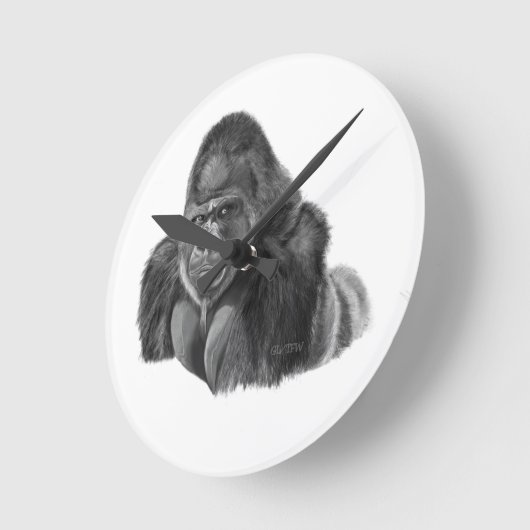 Horloge Ronde Silverback Gorilla Clock ゴリラの時計 (Angle)