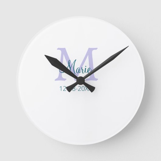 Horloge Ronde simple minimum ajouter nom monogramme violet vert  (Recto)