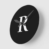 Horloge Ronde Simple Monogramme noir et blanc (Angle)