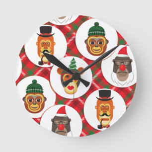 Horloge Ronde singes hippiques de Noël