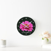 Horloge Ronde Single Pink Zinnia Flower Personalized (Maison)