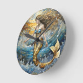 Horloge Ronde Sirène dans les vagues de l'océan (Angle)