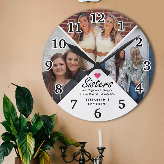 Horloge Ronde Sisters Script Citation Moderne Hot Rose Heart Pho