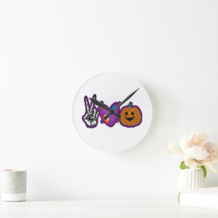 Horloge Ronde Skeleton Citrouille Peace Love Halloween