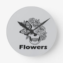 Skull and Flowers black and white