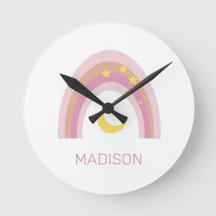 Horloge Ronde 'Sleepytime Rainbow', Filles Mignonnes Bohème Rose