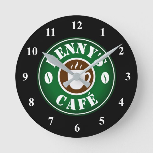 Horloge Ronde Small coffee shop wall clock with custom name (Recto)