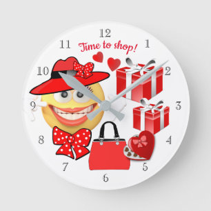 Horloge Ronde Smiling Emoji with Shopping, Time to Shop