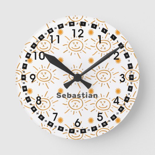 Horloge Ronde Smiling Face Sunshine Motif Nom personnalisé (Recto)