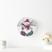 Horloge Ronde Snowman Avec Cadeaux En Aquarelle Carré Cloc (Maison)
