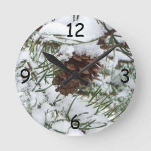 Horloge Ronde Snowy Pine Cone I