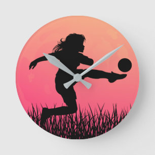 Horloge Ronde soccer fille silhouette beau soleil