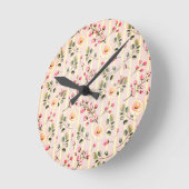 Horloge Ronde Soft Pink Floral Stripe Pattern (Angle)