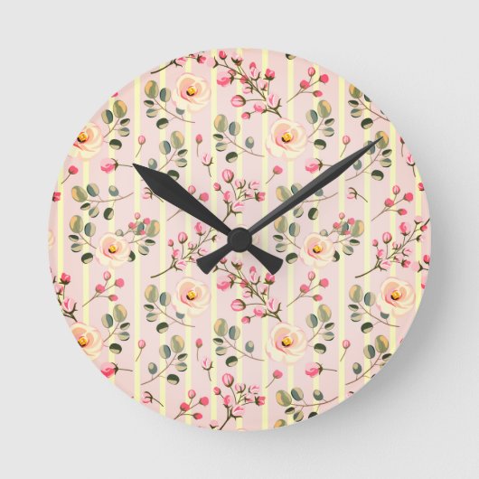 Horloge Ronde Soft Pink Floral Stripe Pattern (Recto)