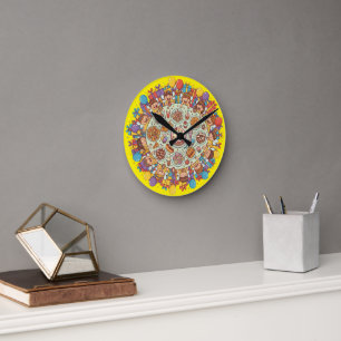 Horloge Ronde Soirée Fée À Thème Jaune Pour Enfants