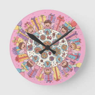 Horloge Ronde Soirée Fée à thème rose pour enfants