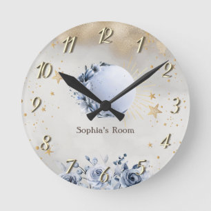 Horloge Ronde Soleil Céleste, Roses de Lune Bleue, Nuit étoilée