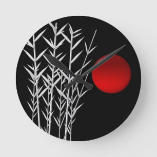 Horloge Ronde Soleil rouge noir zen