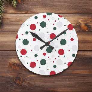 Horloge Ronde Solive Red and Green Polka Dot Christmas
