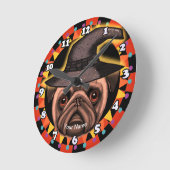 Horloge Ronde Sorcière Pug (Angle)
