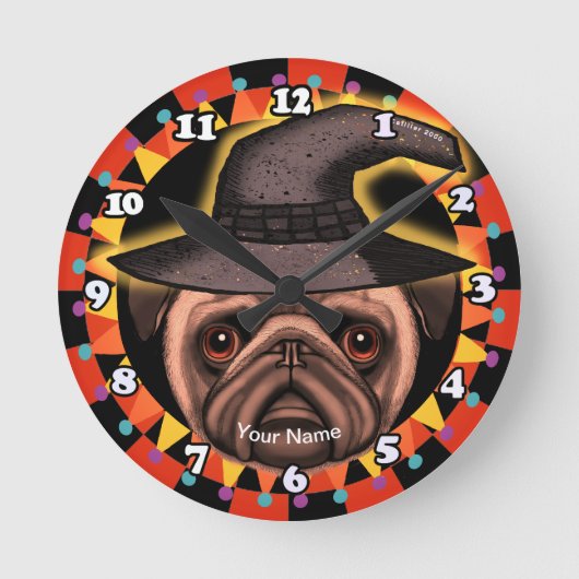 Horloge Ronde Sorcière Pug (Recto)