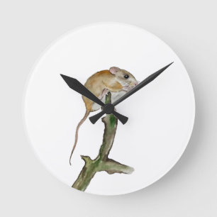 Horloge Ronde Souris aquarelle réaliste dans l'arbre