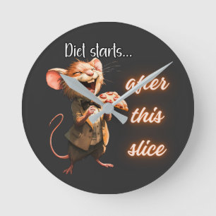 Horloge Ronde Souris de régime pizza drôle design