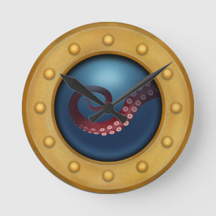 Horloge Ronde Sous-marin en laiton Huile de mer profonde Octopus
