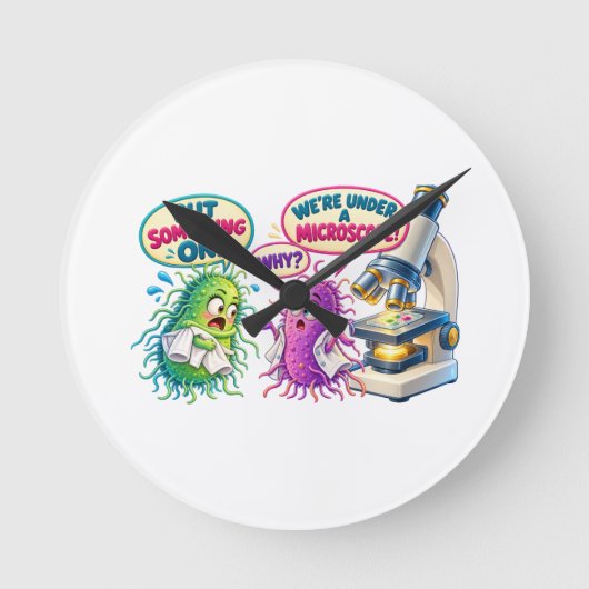 Horloge Ronde Sous un microscope – Drôles de bactéries de microb (Recto)