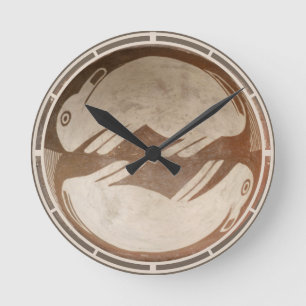 Horloge Ronde Southwestern Art Rabbits Ancient Mimbres Pottery