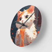 Horloge Ronde Spaghetti mangeur de chat (Angle)