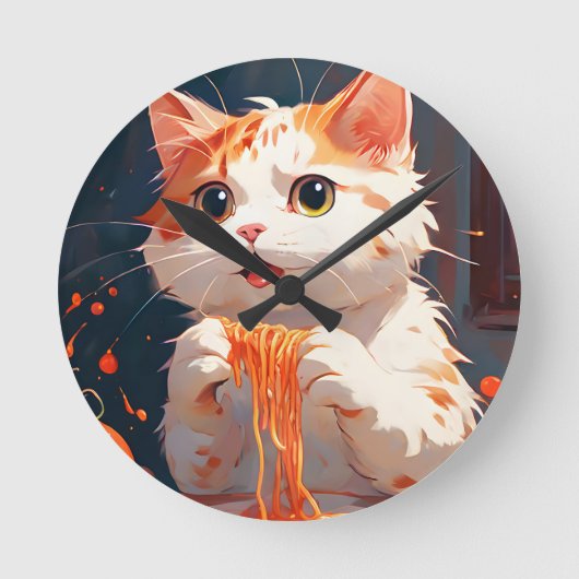 Horloge Ronde Spaghetti mangeur de chat (Recto)