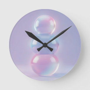 Horloge Ronde Sphères empilées pastel iridescent rêveur 
