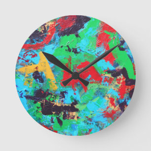 Horloge Ronde Splash-Pinceaux Abstraits Peints à la Main