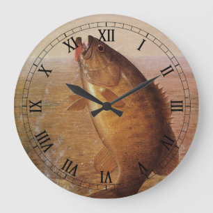 Horloge Ronde Sports vintages Pêche, Poisson Brown à grande bouc