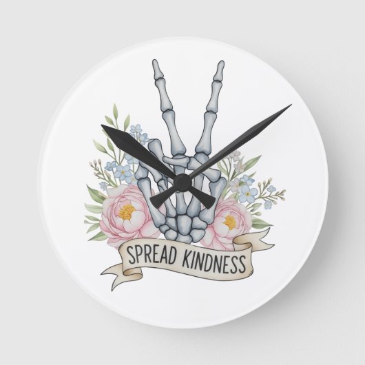 Horloge Ronde "Spread Kindness" Skeleton Peace Sign – Watercolor (Recto)