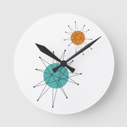 Horloge Ronde Starburst franciscain atomique Turquoise Orange (Recto)