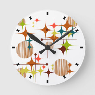 Horloge Ronde Starbursts et Globes modernes du milieu du siècle