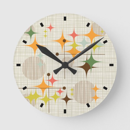 Horloge Ronde Starbursts et Globes modernes du milieu du siècle (Recto)