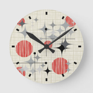 Horloge Ronde Starbursts et Globes modernes du milieu du siècle