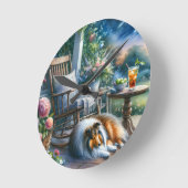 Horloge Ronde Starlit Garden Porch Sheltie Dream (Angle)