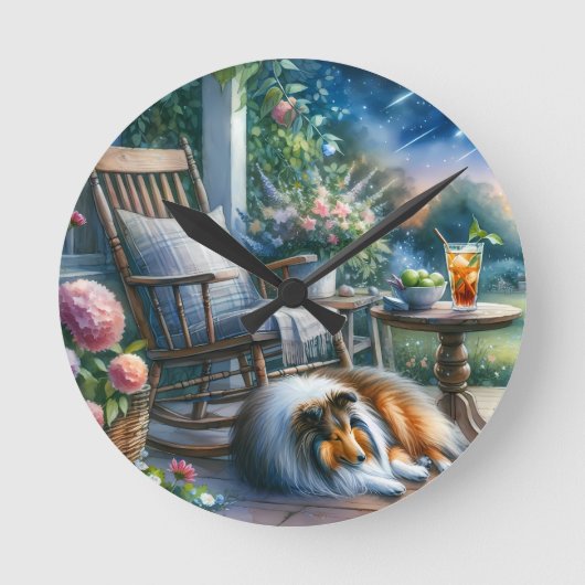 Horloge Ronde Starlit Garden Porch Sheltie Dream (Recto)