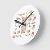 Horloge Ronde Statistiques de naissance Bébé Llamas Fleurs Papil (Angle)